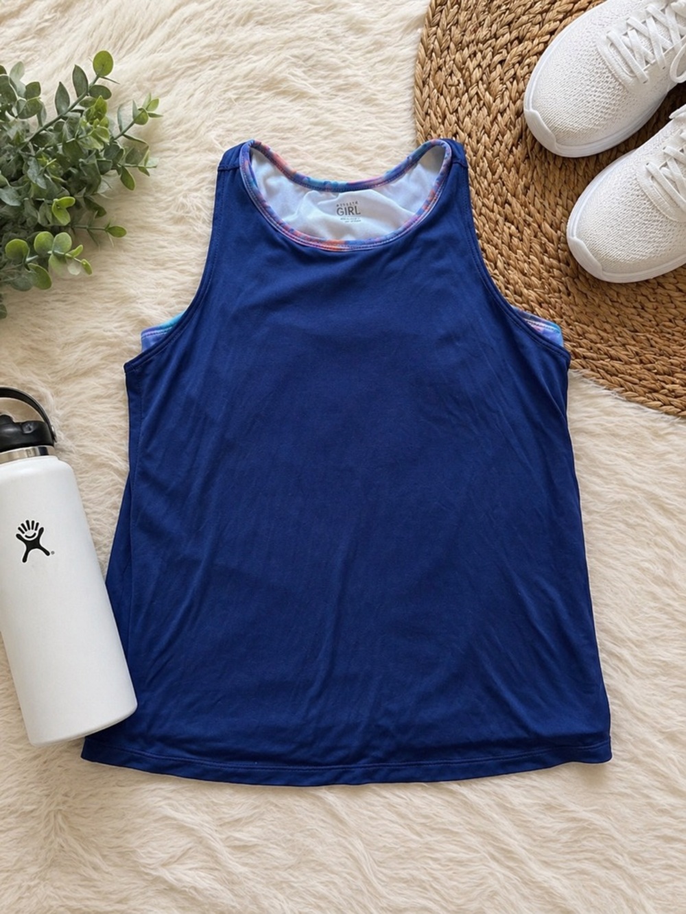 Athleta Girl Tank Top Size 16 Blue Double Layer Athletic Workout Activewear